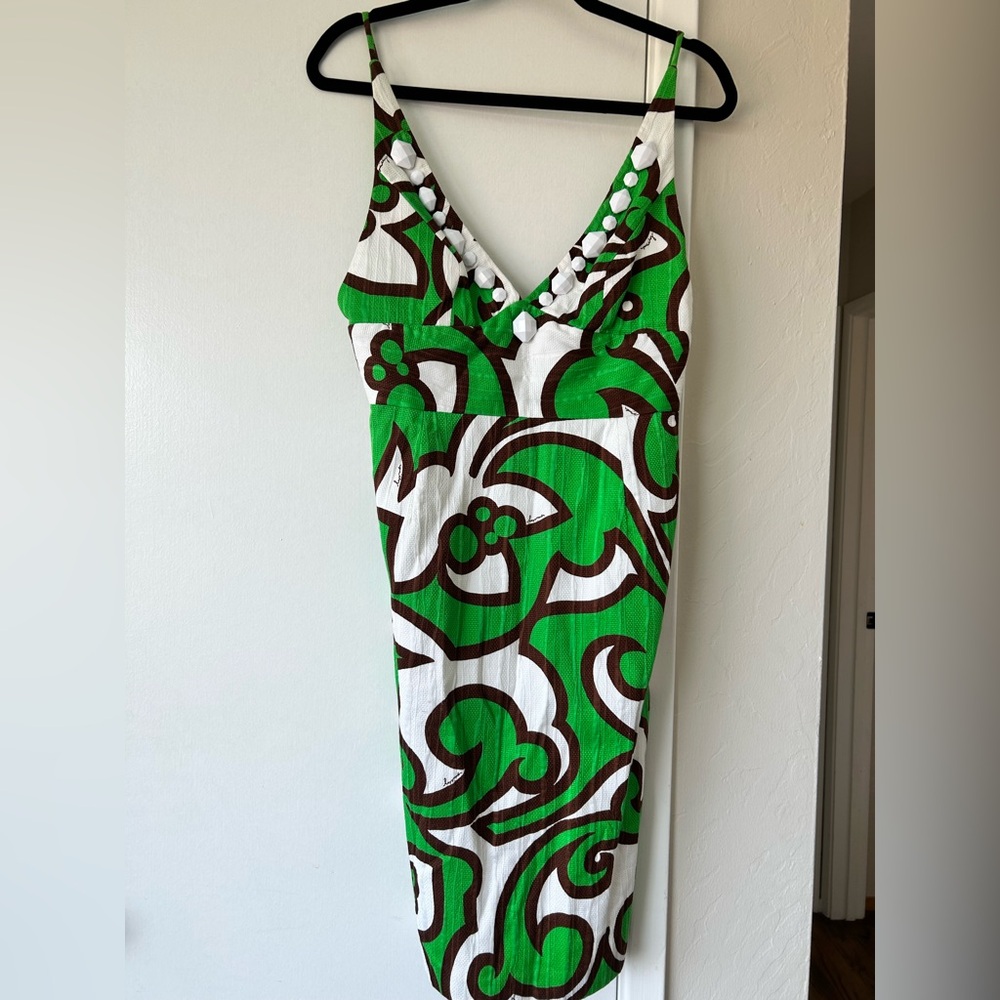 🌺Milly beaded V-Neck Green & White Midi Dress 🌴🍹🌺